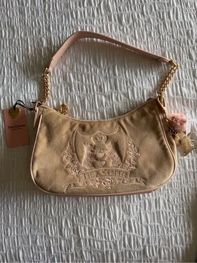 Juicy Couture Blush Pink Suede Shoulder Bag with Gold Hardware